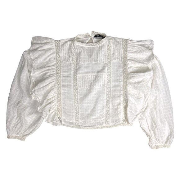 Zara Lace Cotton Blouse: Women's Romantic Peasant Top with Balloon Sleeves - Picture 3 of 12